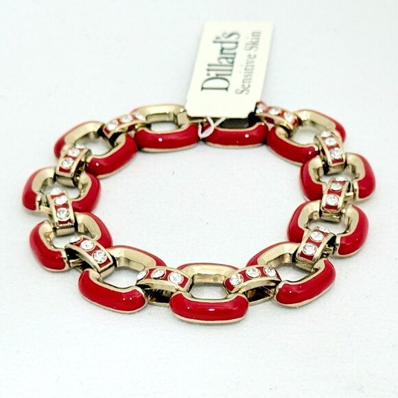 Red and Gold Tone Enamel Link Bracelet with Rhinestones by Dillard's - NWT - Picture 2 of 7